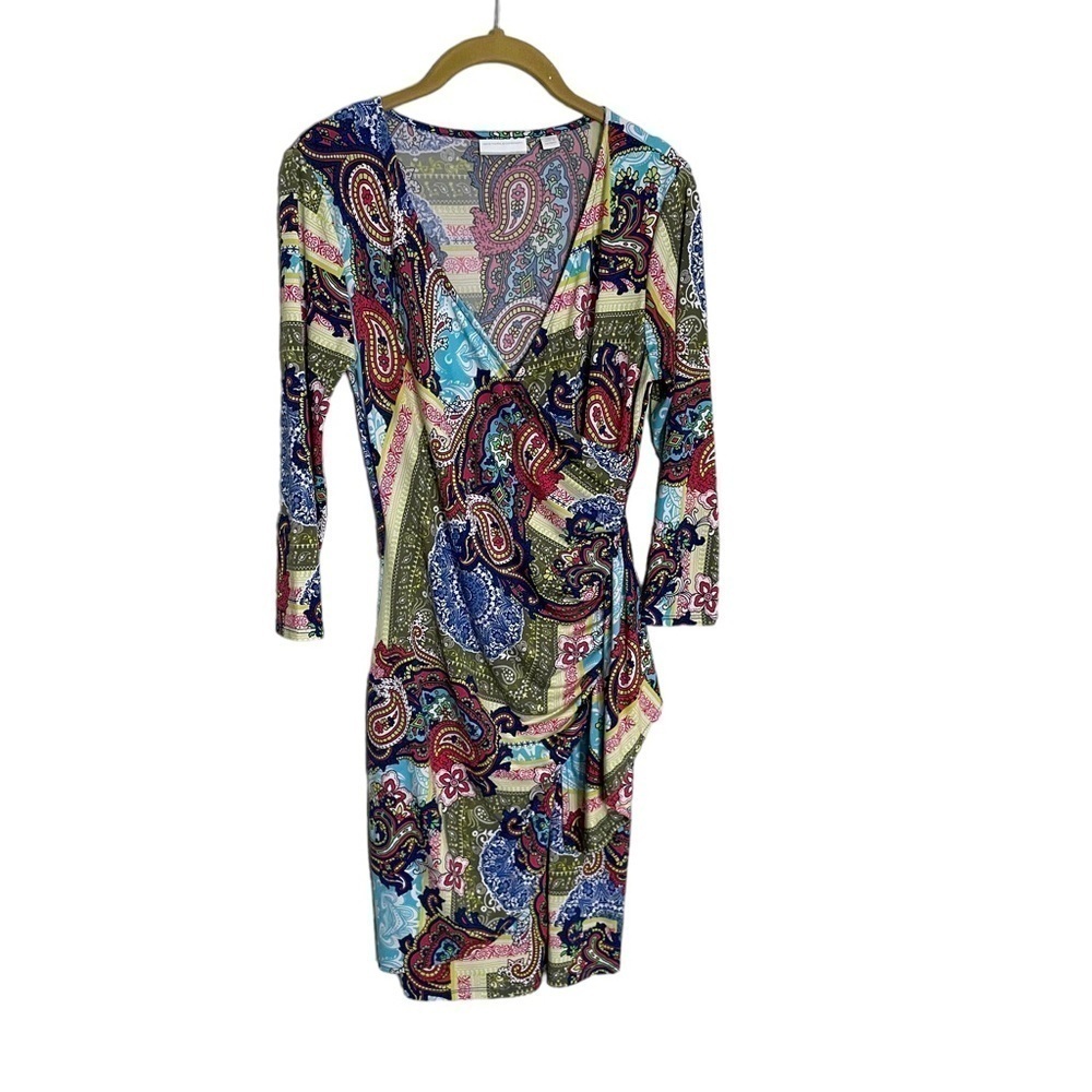 New York & Company Colorful Paisley Ruched Side Dress XS - Picture 1 of 6